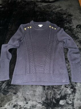H&M Navy Cable Knit Sweater with Gold Shoulder Buttons